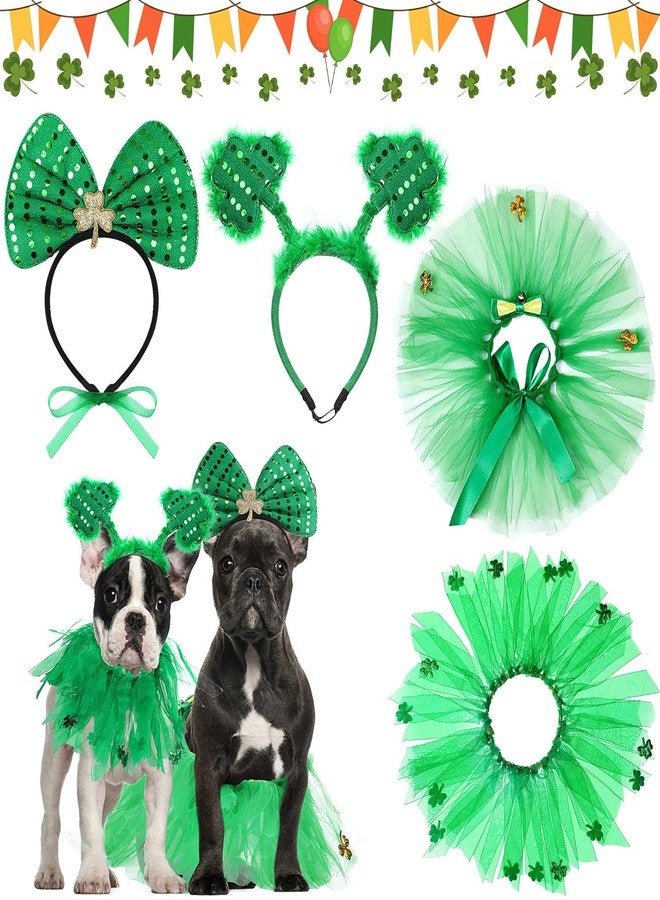 Yahenda 4 Pcs St Patrick's Day Dog Costume Pet Costume, Tutu for Dogs Sequins Bowtie Shamrock Headband Dog Dress Tutu Collar Green Puppy Skirt for St. Patrick's Day Irish Party Dog Pets Accessories Photo Prop - Image 1